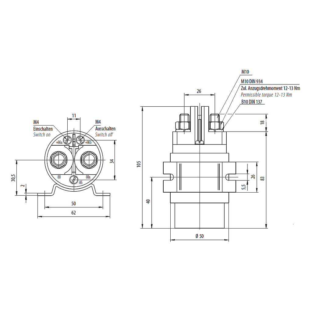 RELAY SERIES 29 300A 12V - Diode - with side flange
