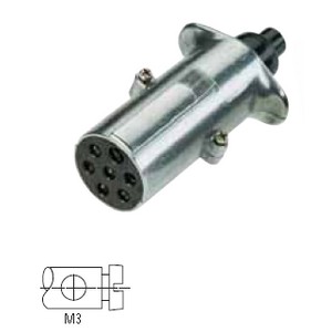 Trailer plug 24 V, 7-pin, plug, according to ISO 1185, N design, metal, with screw contacts 