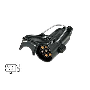 Trailer plug 12 V, 7-pin, coupling socket according to ISO 1724, N version, with screw contacts and rubber seal in the cover 
