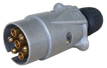 Trailer plug 12 V, 7-pin, plug according to ISO 1724, N design, metal, with screw contacts and strain relief