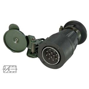 Military plug according to VG 96 923, 12-pin, plug with contact pins for cable diameter 17.5 mm, with hinged cover 