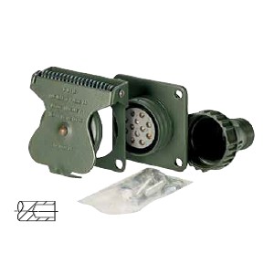 Military plug according to VG 96 923, socket with contact sockets, complete installation kit with cover, seal and fastening material for connection to corrugated pipe NW 17 