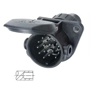 Trailer plug 24 V, 15-pin, ABS/EBS, socket, to ISO 12 098, for cable Ø 11 - 14 mm or corrugated conduit NW 13, with turned contacts