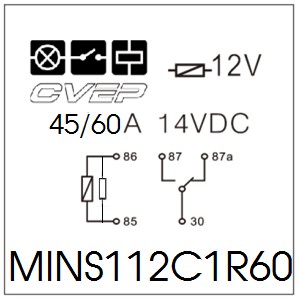 Minirelay 12V - changer - 45A / 60A - Resistor - without metal bracket - sealed
