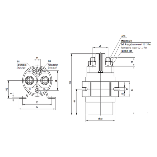 [29.2.200.01] RELAY SERIES 29 200A 24V - WITHOUT Diode - with side flange