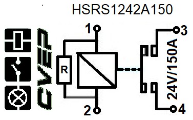 [HSRS1242A150] Powerrelay - 24V - 150A - Doublecloser - 2x2 M6 screws/terminals - 2 x bracket