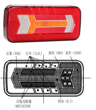 [LR.X.0014.6] LED combination rear lamp - function: tail/reverse/stop/reflector/turn/Fog
