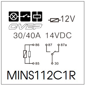 [MINS112C1R] Mini relay 12V - changeover contact - 30A/40A - resistor - without metal bracket - sealed
