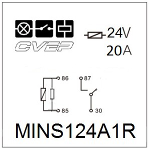 [MINS124A1R] Minirelay 24V - closer - 20A - Resistor - without bracket - sealed