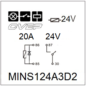 [MINS124A3D2] Minirelay 24V - closer - 20A - Diode - without bracket - sealed