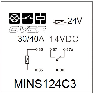 [MINS124C3] Minirelay - 24V - Changer - 30A/40A(14VDC) - without metal bracket - sealed