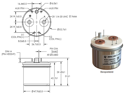 [RXC35P3QA] High Voltage Contactor - 350A - 1000Vdc - Coil/Nominal Voltage: 24V - (PCB Connection)