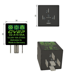 [U2-A15-05A] Time relay 24V 10 / 15A - 5s - delayed switch-on - potential free - terminals 15 and 31 can be reversed