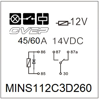 [MINS112C3D260] Mini relay 12V - changeover contact - 45A/60A - diode - with metal mounting bracket - sealed